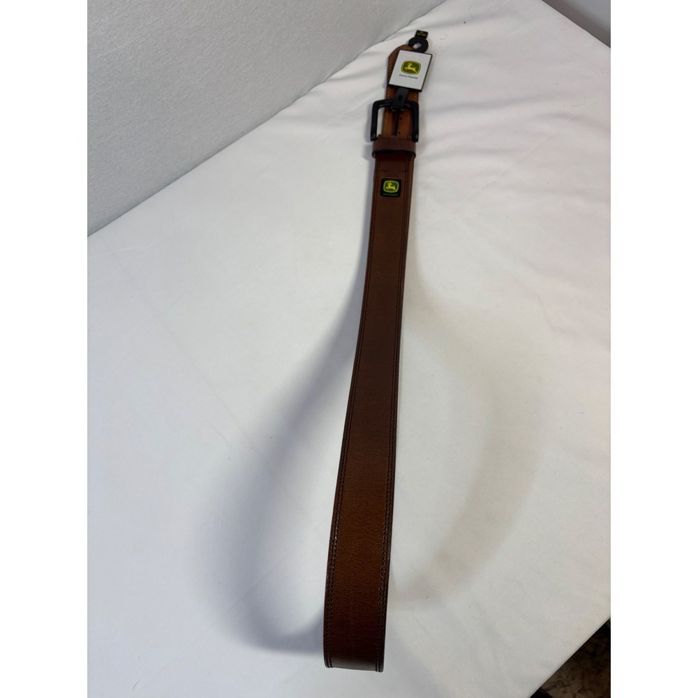 John Deere Mens Brown Leather Belt XL 42-44 Genuine Leather Black Buckle 71201